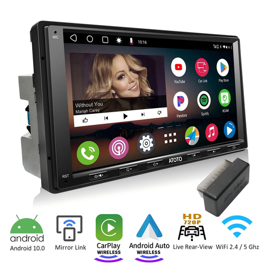 ATOTO A6PF 7inch 2G+32G Android Double Din Car Stereo with Bluetooth OBDII Car Diagnostic Scanner Tool,Wireless Carplay&Wireless Android Auto with GPS Track/Mirror Link/HD LRV