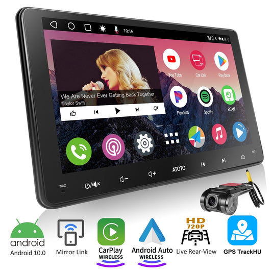 ATOTO A6PF 9inch IPS Double Din Car Stereo with ACWM44P2 1080P USB On Dash Camera,Wireless Carplay & Wireless Android Auto with GPS Tracking Mirror Link Bluetooth Car Radio/HD LRV